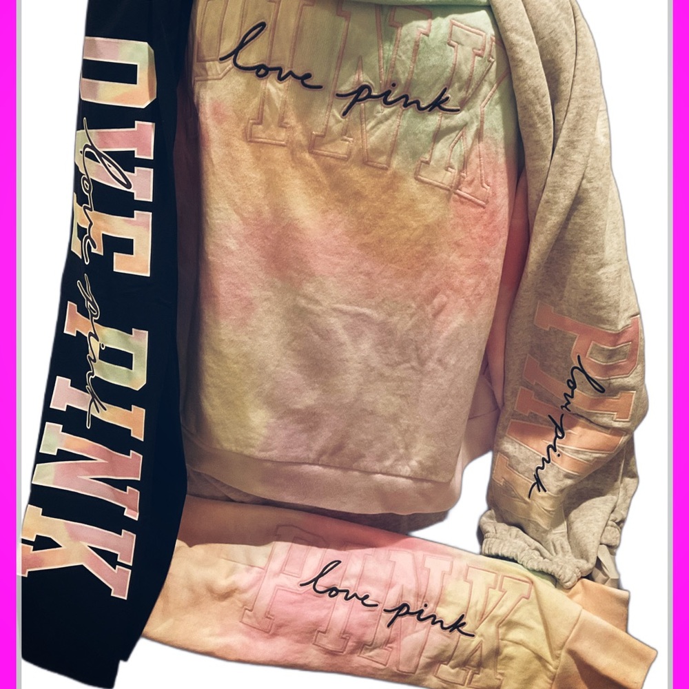 VICTORIAS SECRET PINK FULL ZIP HOODIE & YOU PICK PANTS 2PC SET XS-XXL